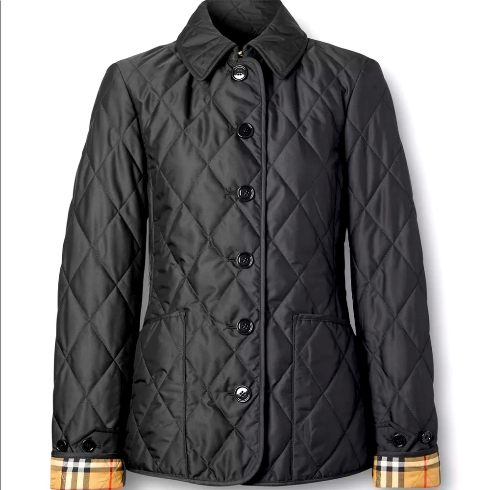 Burberry Black Quilted Puffer Jacket with Check Trim